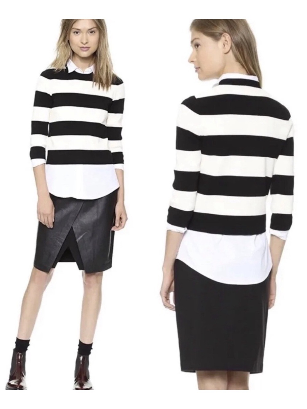 Theory 'Prosecco' Crop Sweater Black/White EUC Large